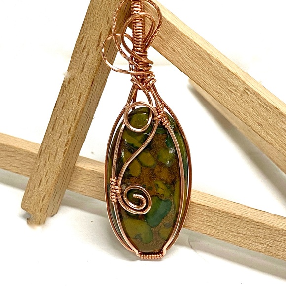 HANDMADE Fruit Jasper Hand Wrapped in Bare Copper Wire Pendant, Gift For Her - Picture 4 of 10